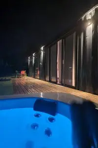 Sitting in the hot tub at night, looking at Quartz Cabin